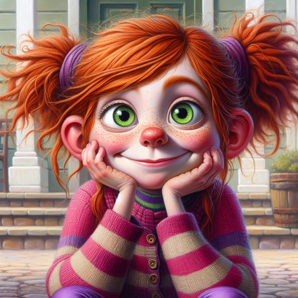 Whimsical Oil Painting of a Redhead Girl