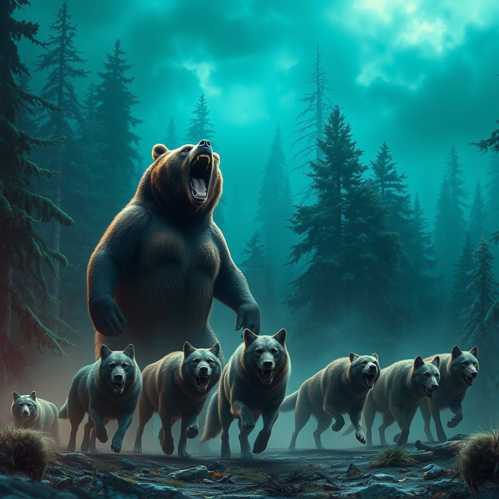 Defiant Grizzly Bear Confronts Terrified Wolf Pack in Fantas...