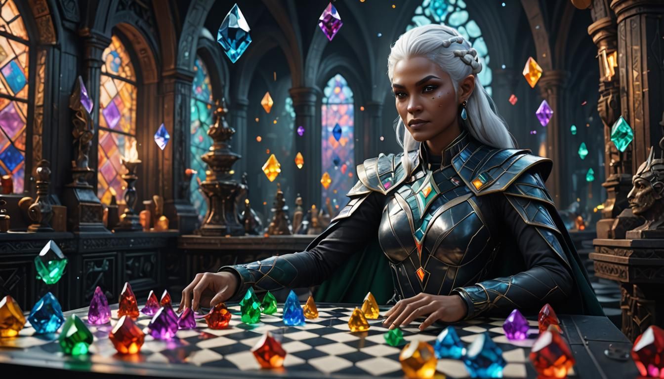 Romulan Woman Plays Chess with Crystals: Digital Art