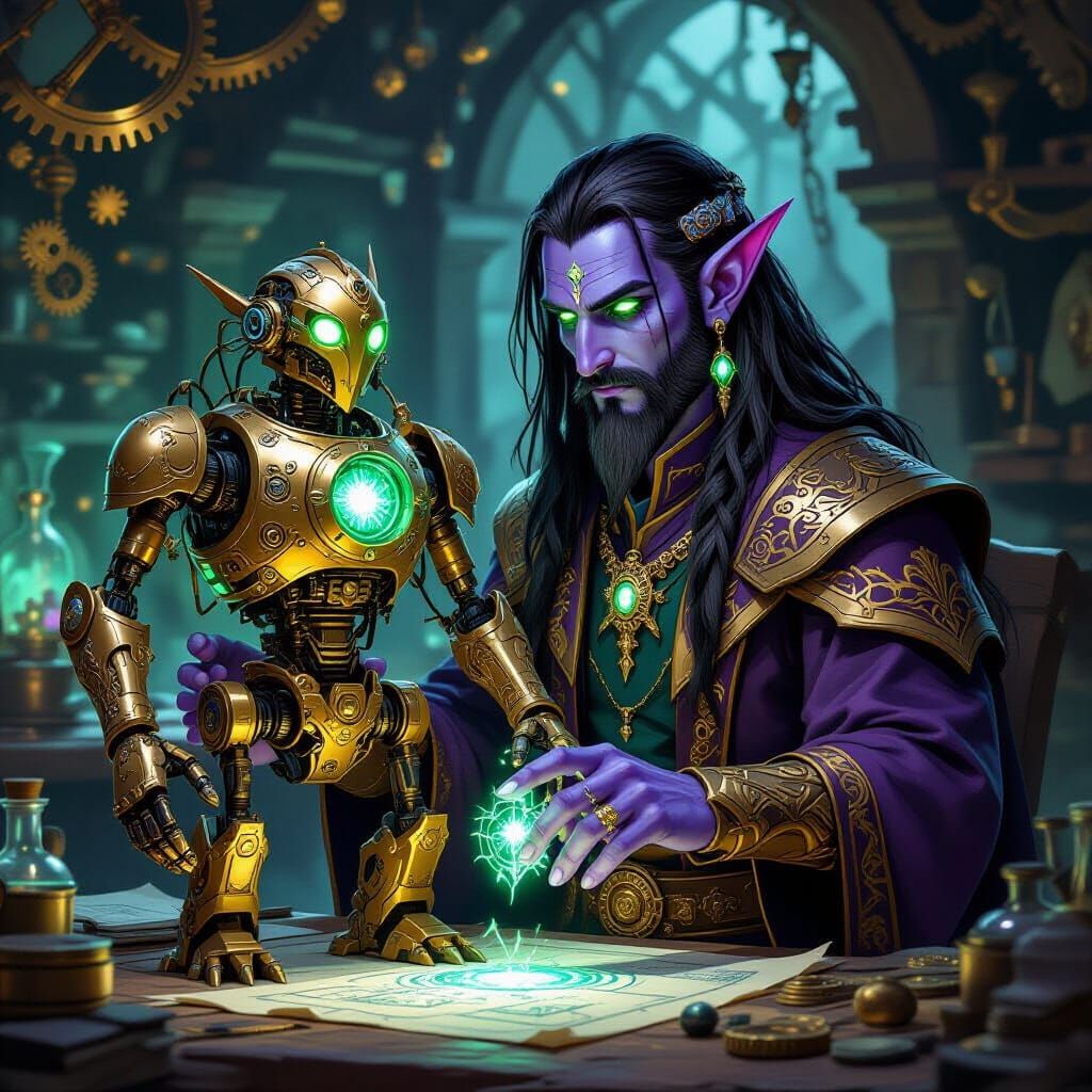 Dark Elf Artificer with Dwemer Automaton