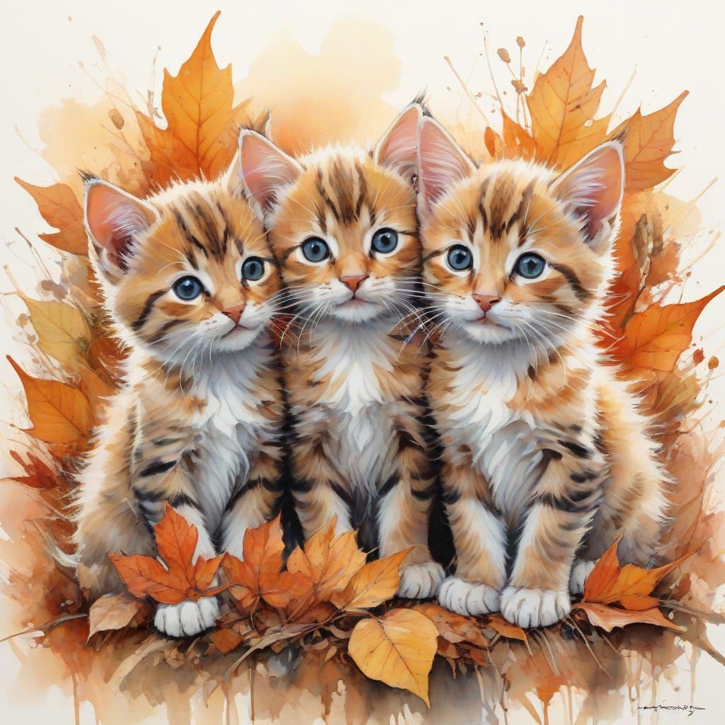 Kittens in Autumn Watercolour