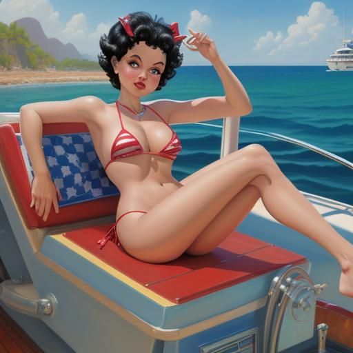Betty Boop Sunbathing: Oil Painting Style