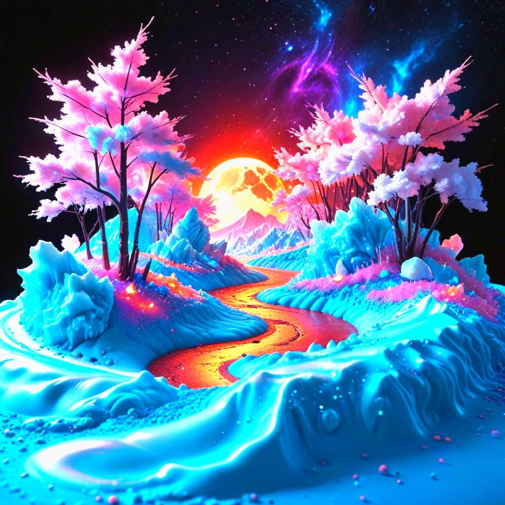 Blue Whipped Cream with Holographic Sugar Landscape