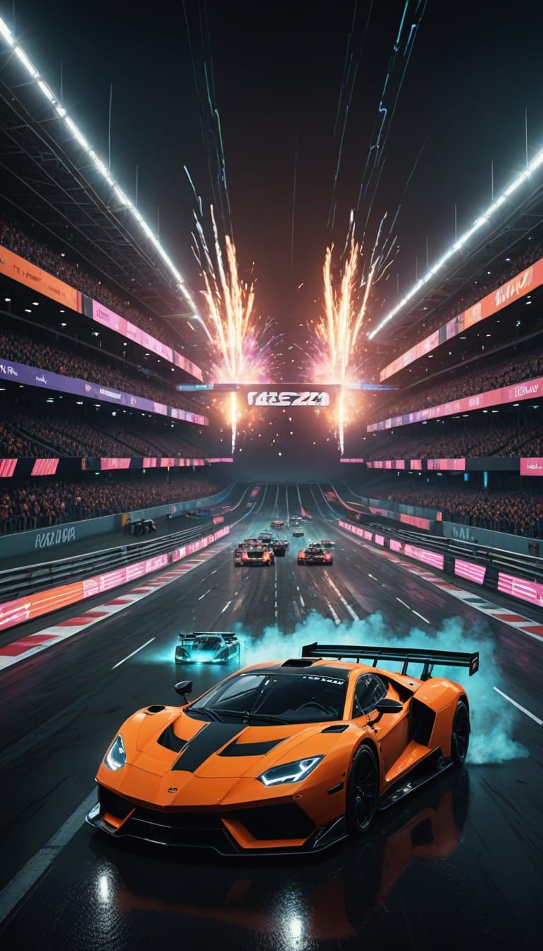 Cyberpunk Racing Stadium at Night