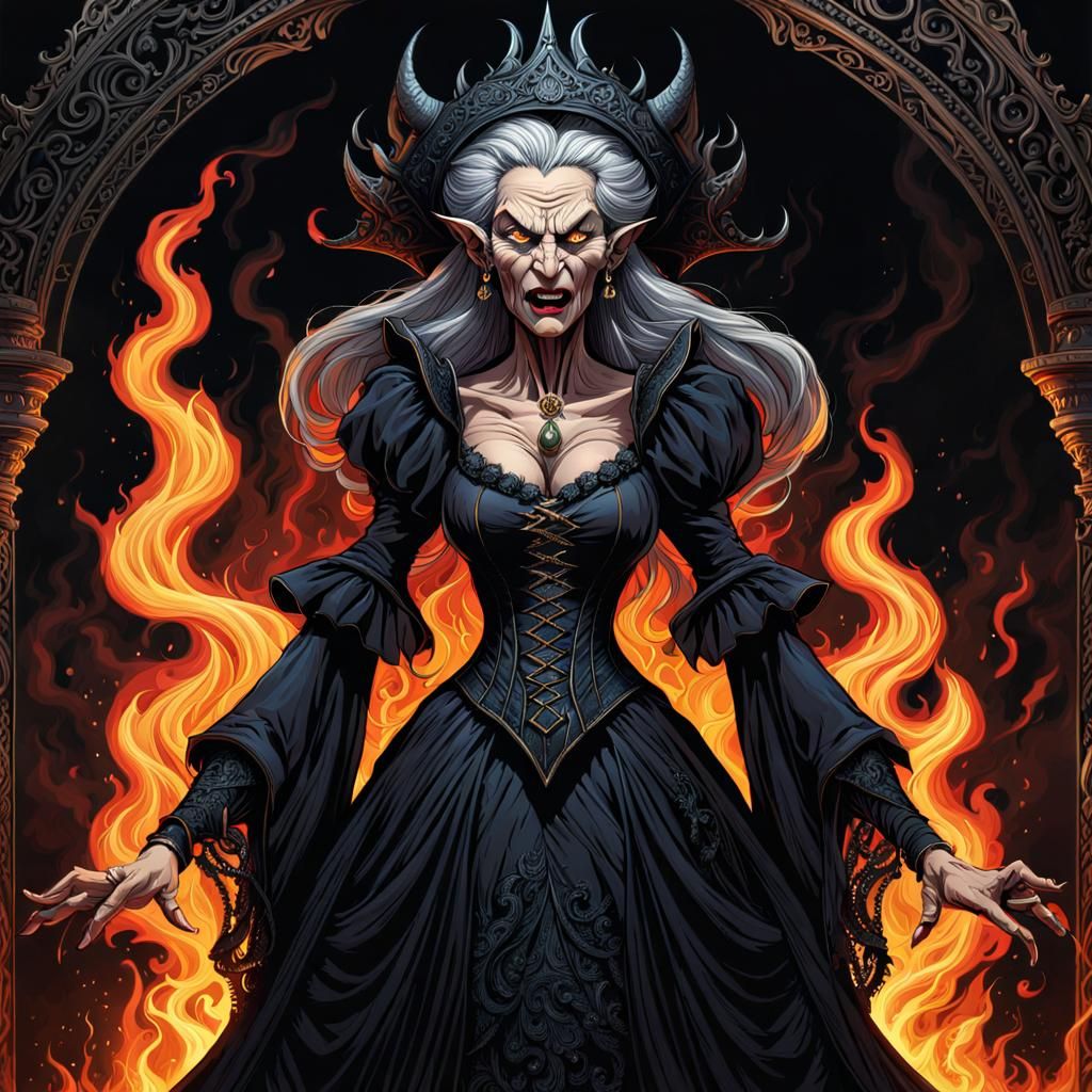 Ugly Evil Witch in a Surreal Horror Nightmare