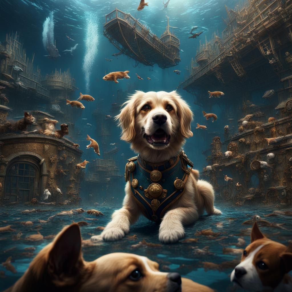 Underwater War Mosaic of Cats and Dogs