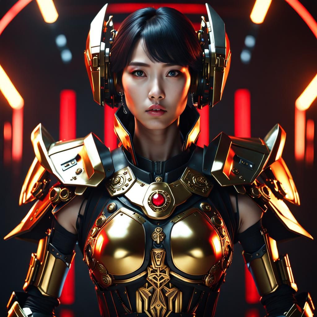 Korean Idol in Cyberpunk Power Armor with Halo