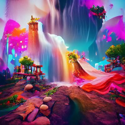 Fantasy Love Landscape with Heart Waterfall