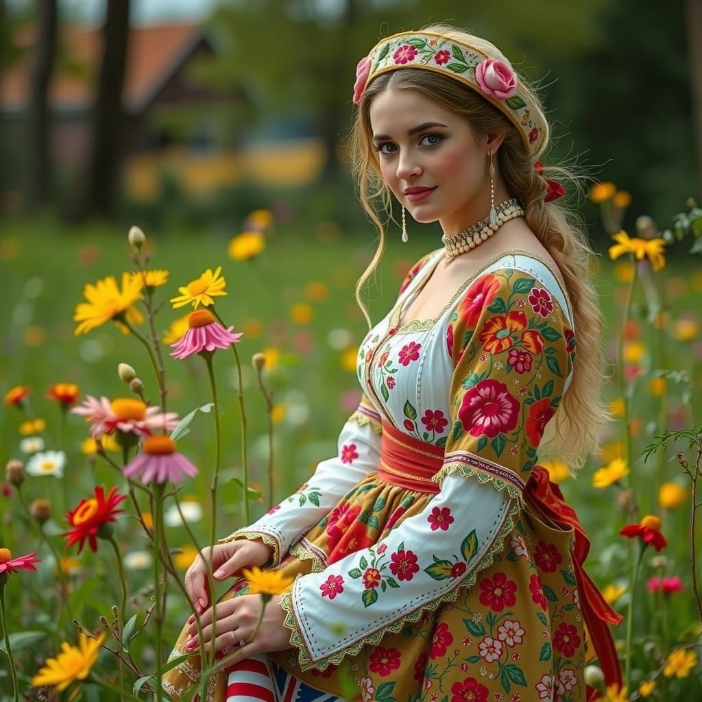 Latvian Woman in Traditional Solstice Dress