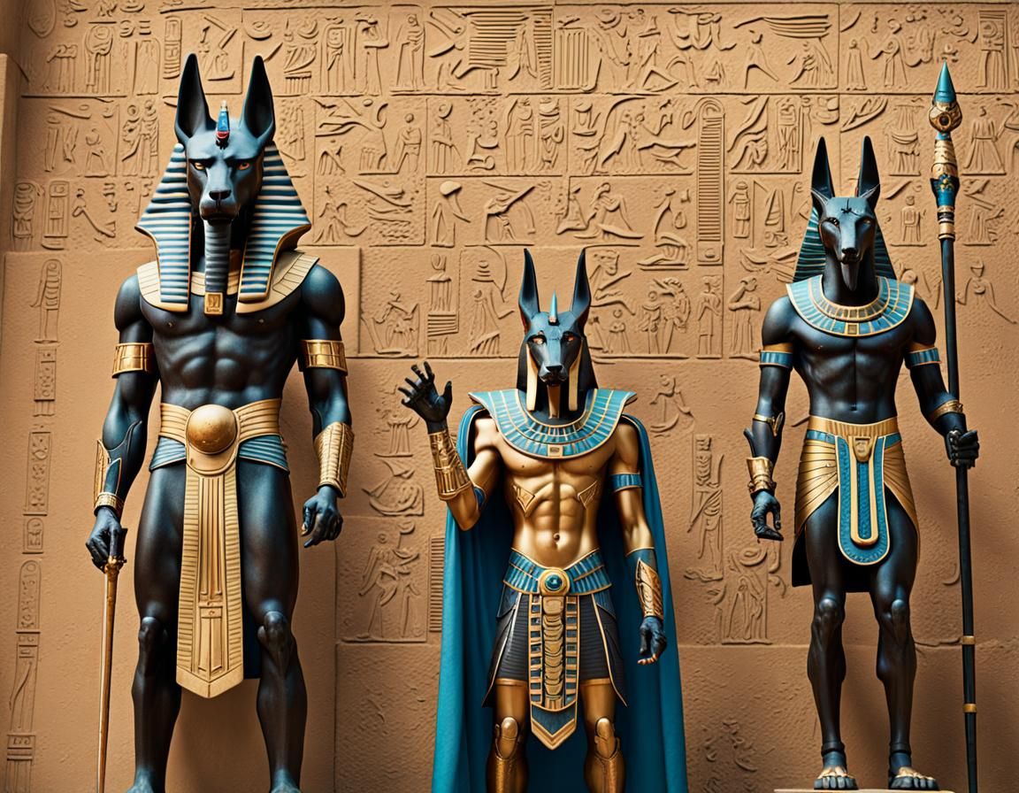 Wizard Summons Sky with Anubis Statues in Steampunk Style