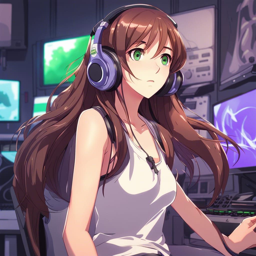 Anime Gamer Girl in Studio Ghibli Style
