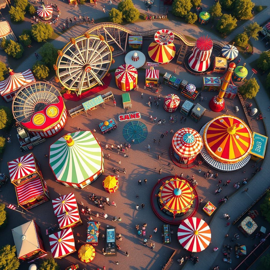 Vibrant Fairground Bird's-Eye View in Vivid Detail