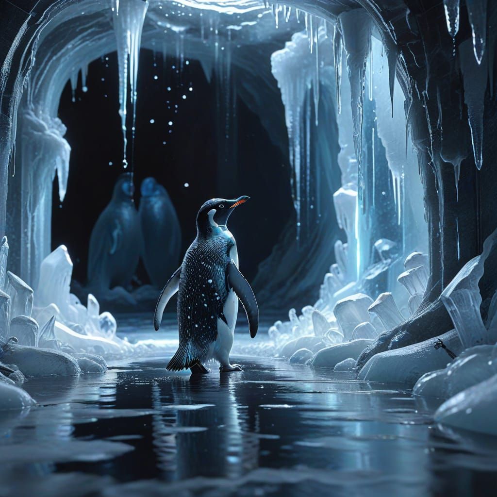 Penguin Leads Secret Ice Gallery as Impressionist Painting