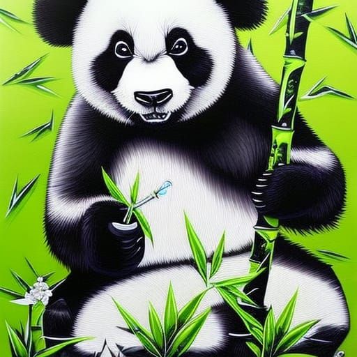 Panda in Forest: Graffiti and Splash Art Style