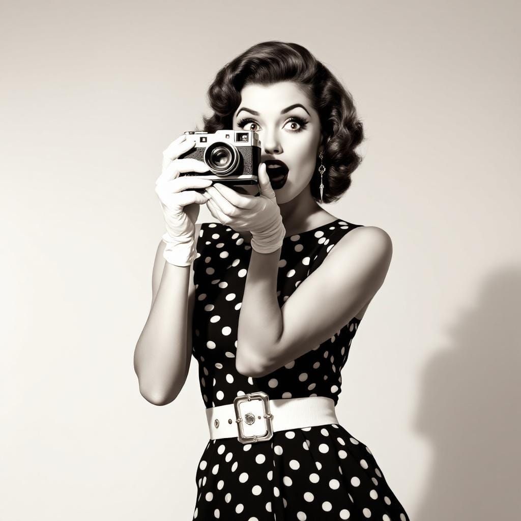 Glamorous 1950s Woman with Vintage Camera