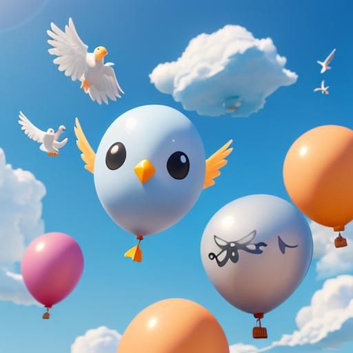 Cute Bird Balloon: 3D Rendered Anime Style