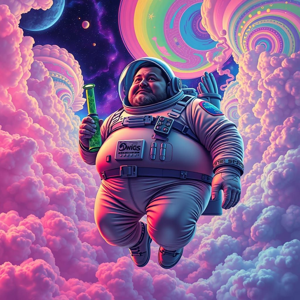 Astronaut in Psychedelic Clouds, Digital Art