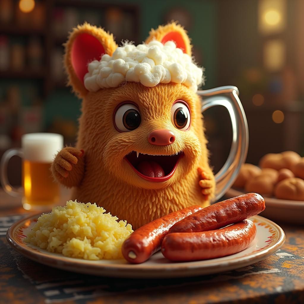 Anthropomorphic Octoberfest Meal in Hyperrealistic Style