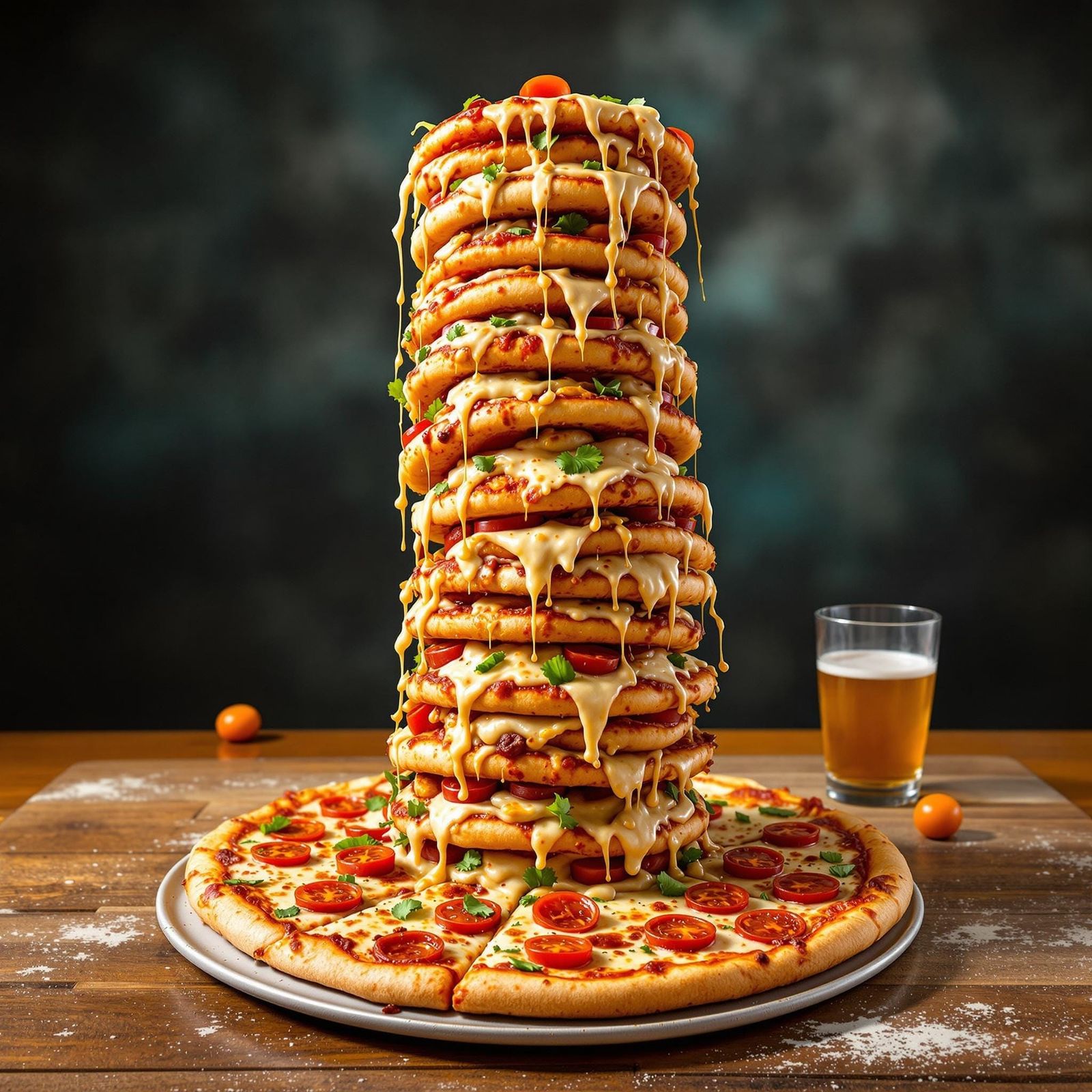 Surreal Leaning Tower of Pizza in Futuristic Architecture St...