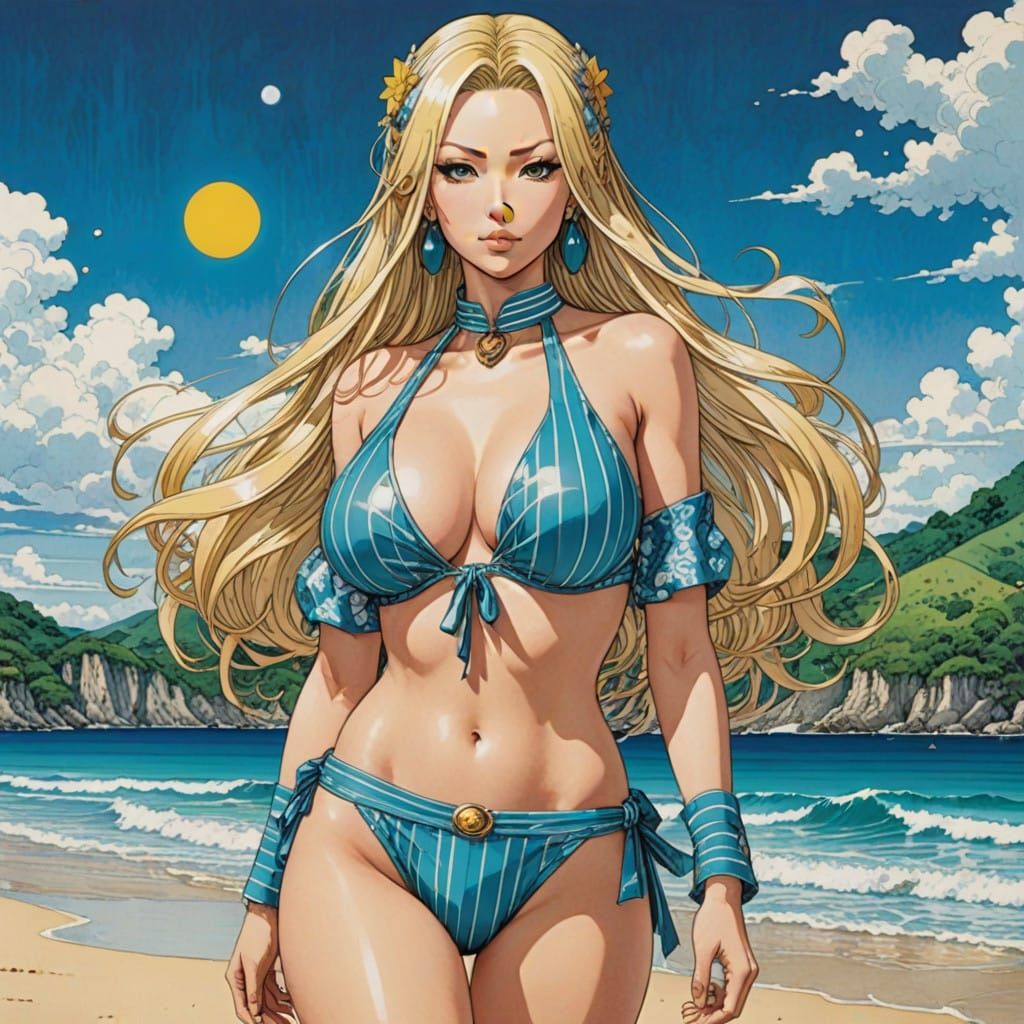 Tsunade Senju, Vibrant Bikini Goddess on Tropical Beach