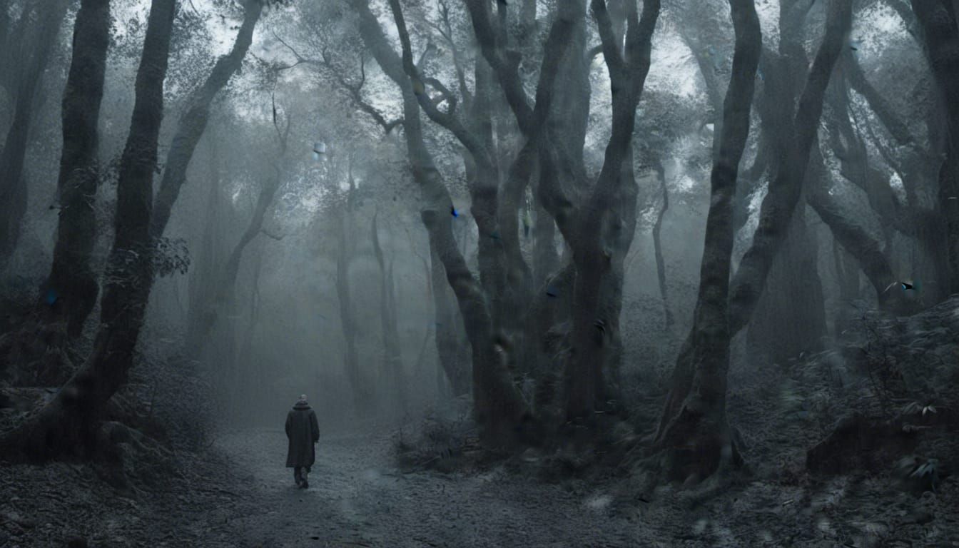 <lora:Beardy:1.0> Dark forest in the rain