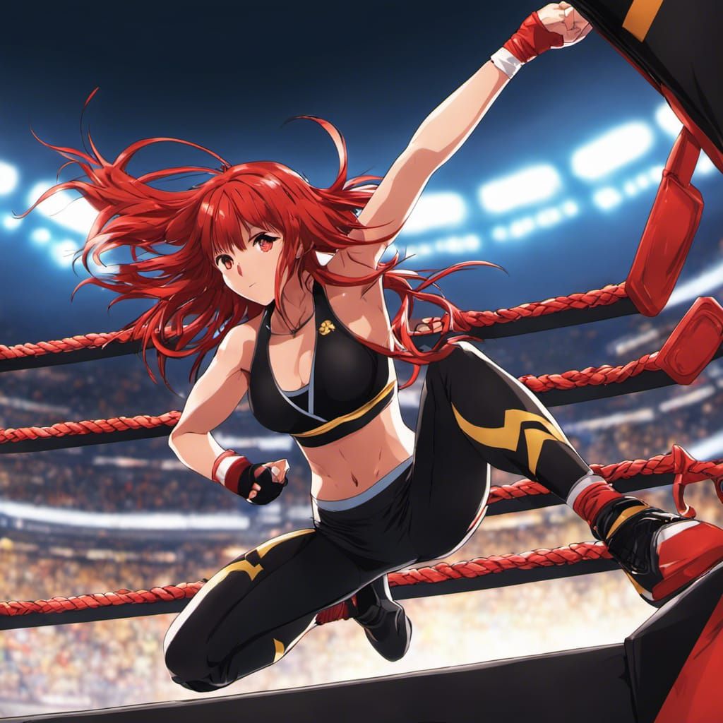 Anime Girl Wrestler's High-Flying Turnbuckle Leap