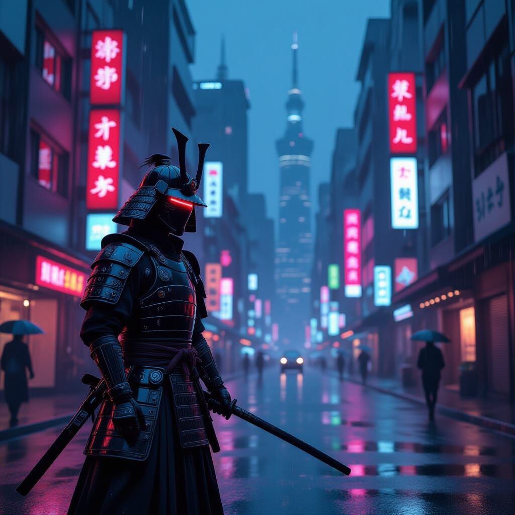 Cybernetic Samurai in Neo-Tokyo: Hyperrealistic Digital Pain...