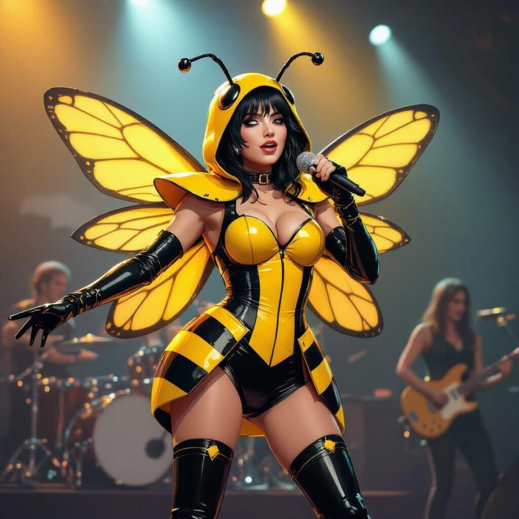 Bumblebee Singer on Stage in Vibrant Digital Art Style