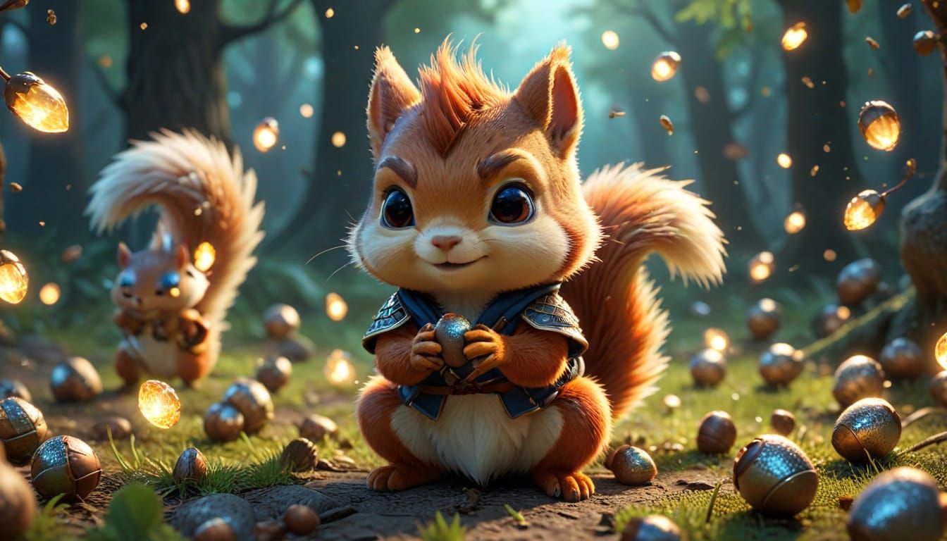 A menacing mob of tiny chibi ninja squirrels swarm over Ober...