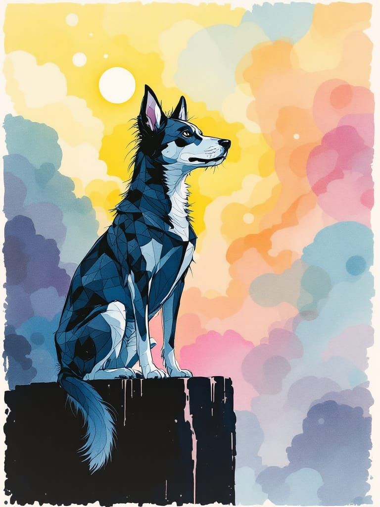 Dog in Sun: Moebius & Pratt Influence with Blueprint Detail