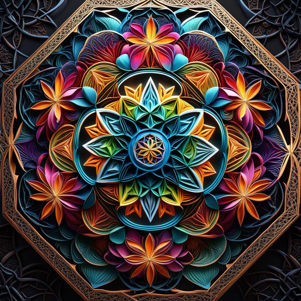 Detailed 3D Geometric Flower of Life Art