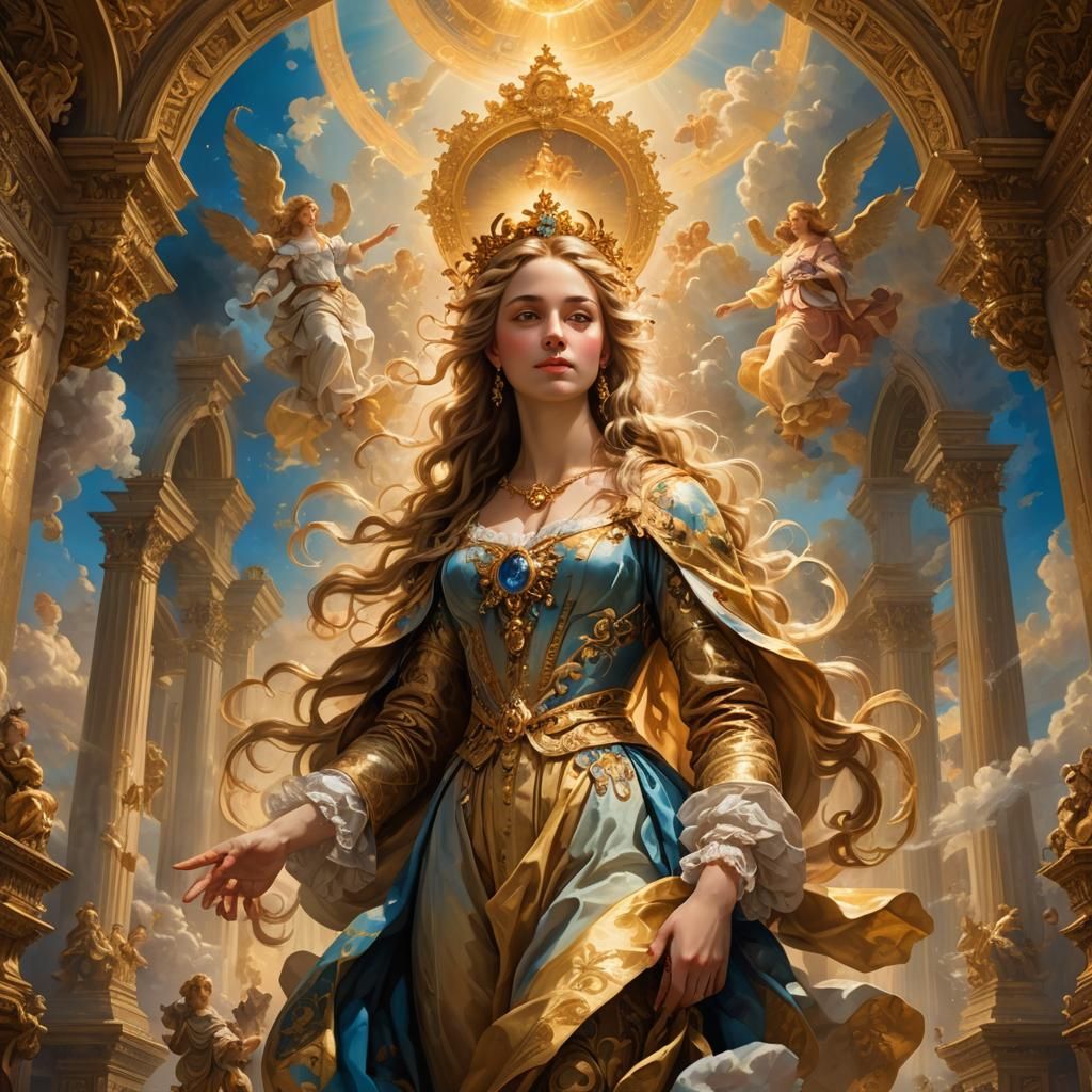 Virgin Mary in Baroque Fantasy Temple Art