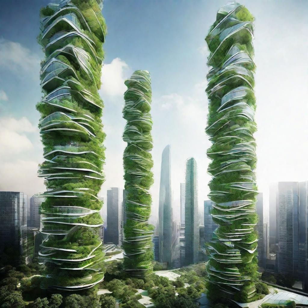 Futuristic Green Sustainable Biomimetic Skyscrapers