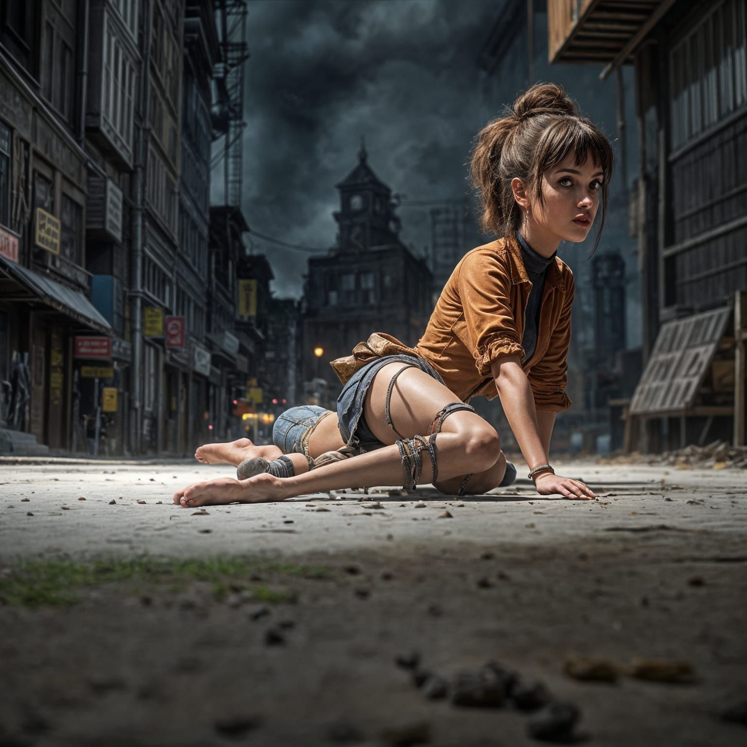 Cyberpunk-Inspired Scene with Volumetric Lighting and Triadi...