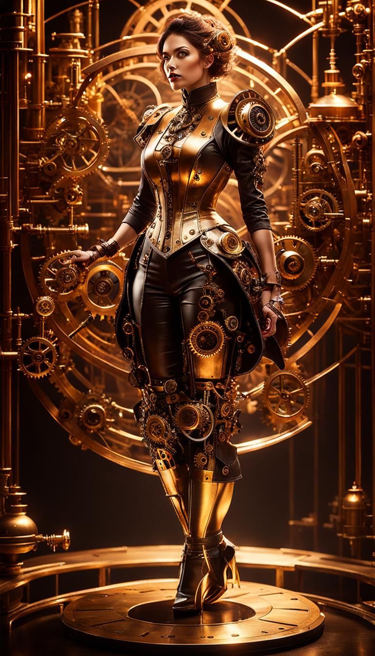 Steampunk Clockwork Woman in Atmospheric Sci-Fi Art
