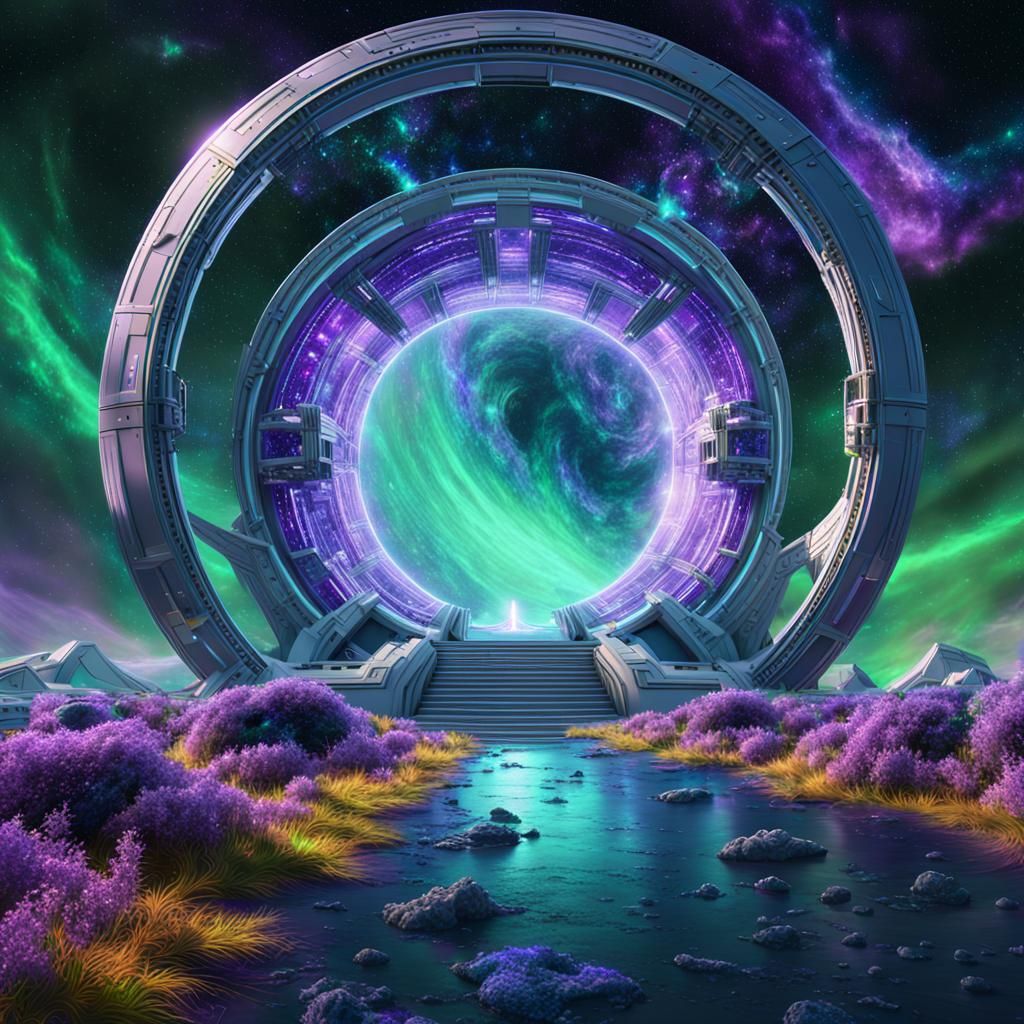 Ethereal Portal Swallowing Spaceship in Cosmic Vortex
