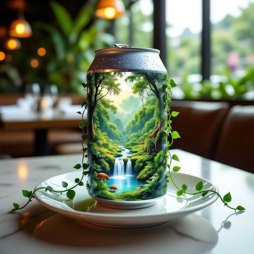 Hyperrealistic Jungle Ecosystem Inside Sparkling Water Can
