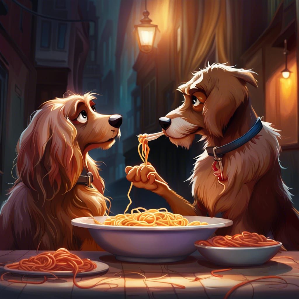 Dogs Eating Spaghetti: Digital Fantasy Art