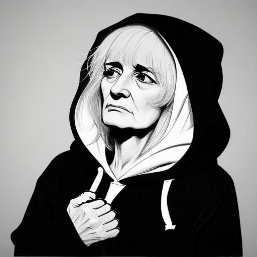 Depressed Woman in Hoodie: Expressionist Vector Art