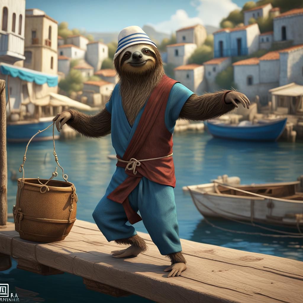 Slothtony Quinn, as Zorba the Greek, dancing sirtaki