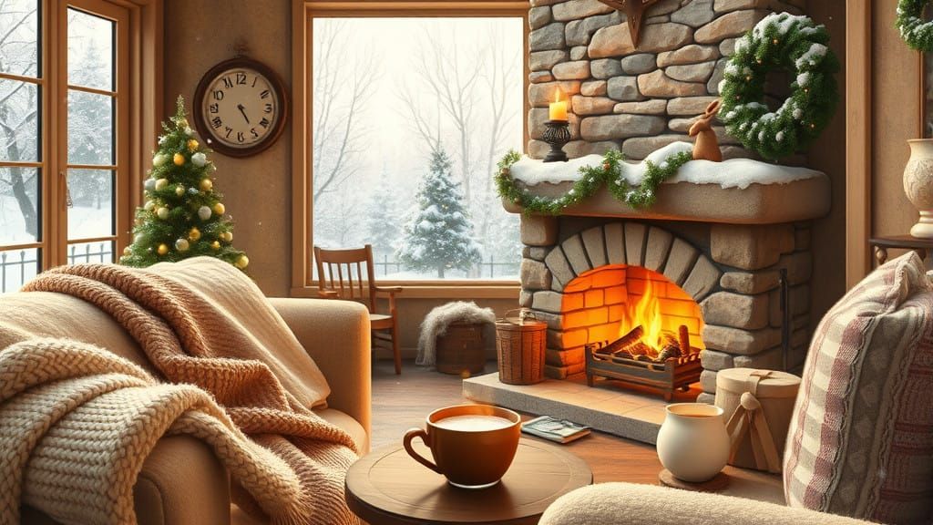 Warm Winter Wonderland with Cozy Fireplace and Whimsical Tou...