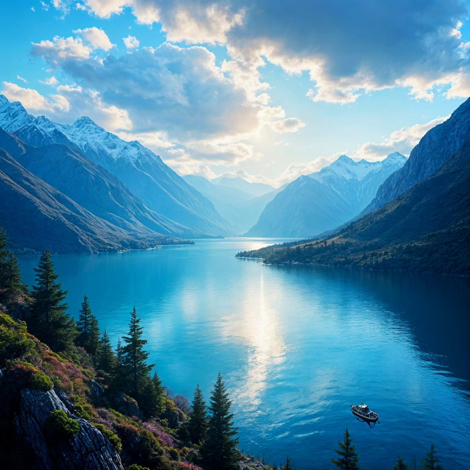 Pristine Shores of Queenstown on Lake Wakatipu with Surround...