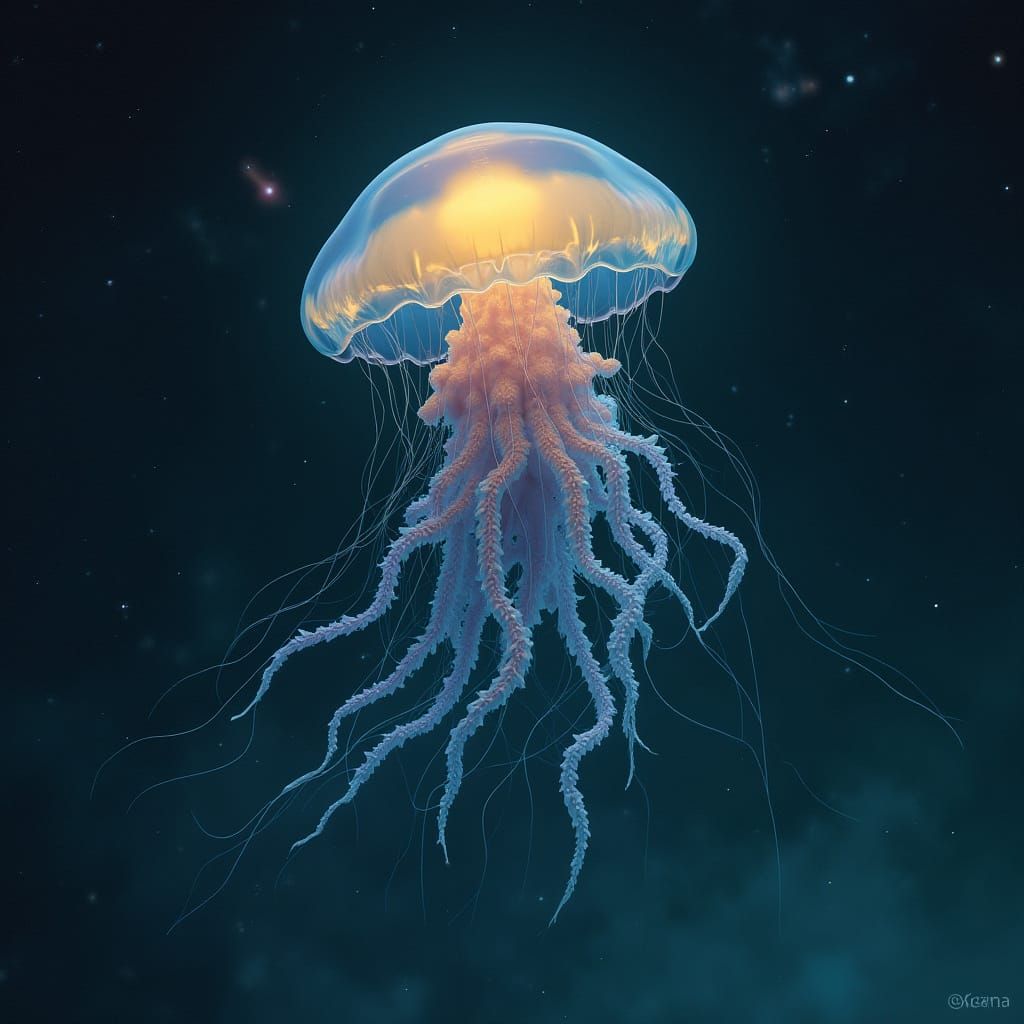 Bioluminescent Jellyfish in Spacesuit, Surreal Sci-Fi Art