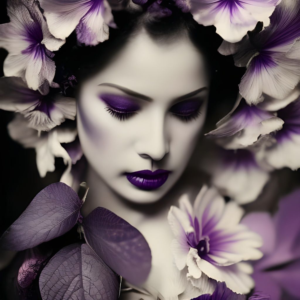 Monochrome Portrait of Lady Purple with Purple Lips
