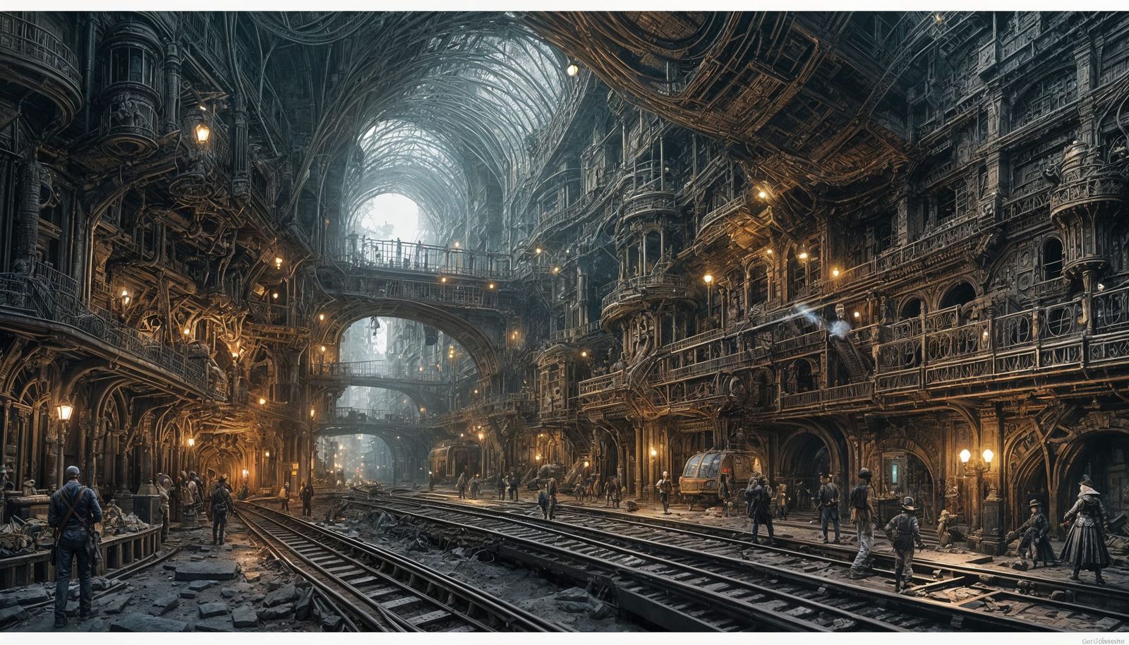 Steampunk Underground City with Steam Trains and Creatures