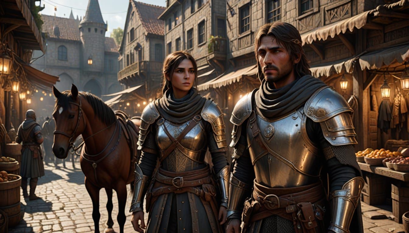 Warrior Prince in Medieval Market: 3D Rendering