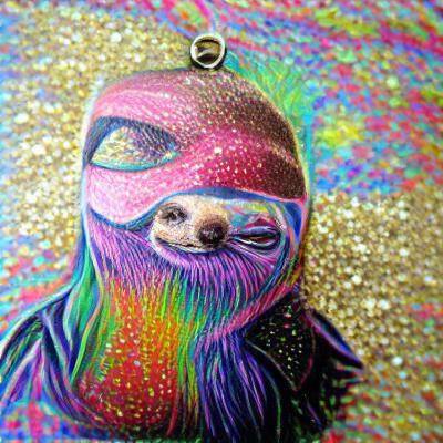 Hyperrealistic Glitter Ninja Sloth in Pop Art Style