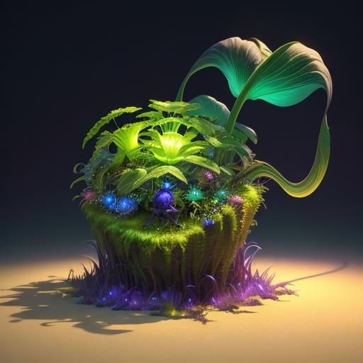 Alien and Carnivorous Plant on Purple Planet