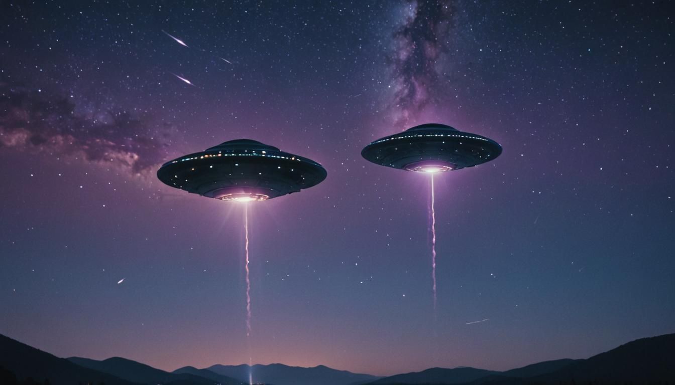 UFOs in Starry Night Sky: Cinematic Film Still