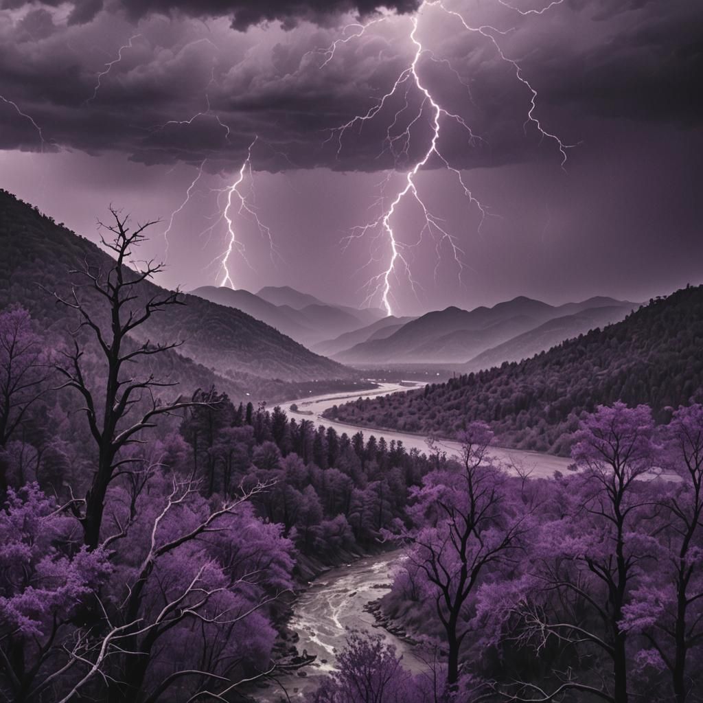 Monochromatic Purple Landscape with Ominous Rain Storm